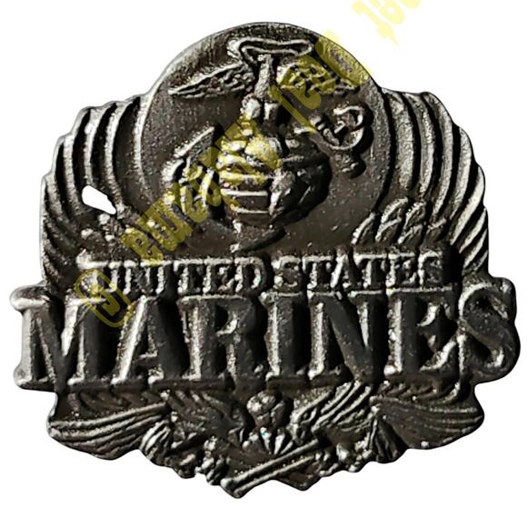 US Marines Globe/Anchor Brooch, Hat, Lapel or Pin, Pewter Finish 7/8"H x 9/16"W - Picture 1 of 3